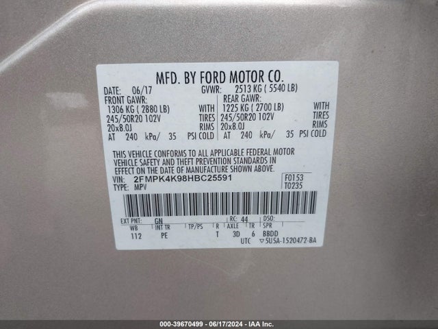 Ford Edge Titanium 2017 2FMPK4K98HBC25591 Image 9