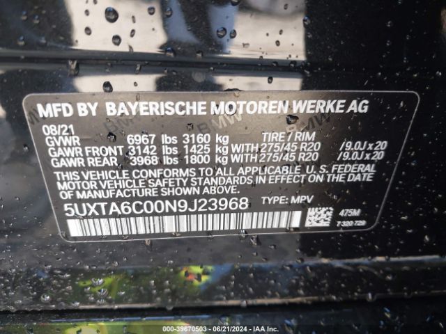 5UXTA6C00N9J23968 BMW X5 Phev Xdrive45e