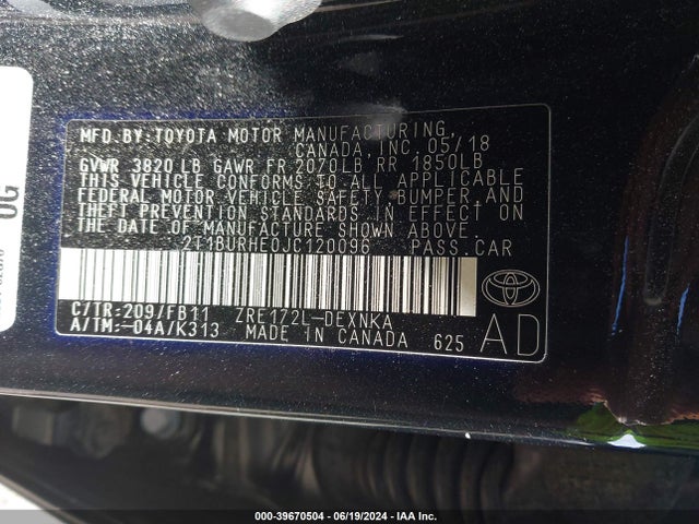 Toyota COROLLA LE 2018 2T1BURHE0JC120096 Image 9