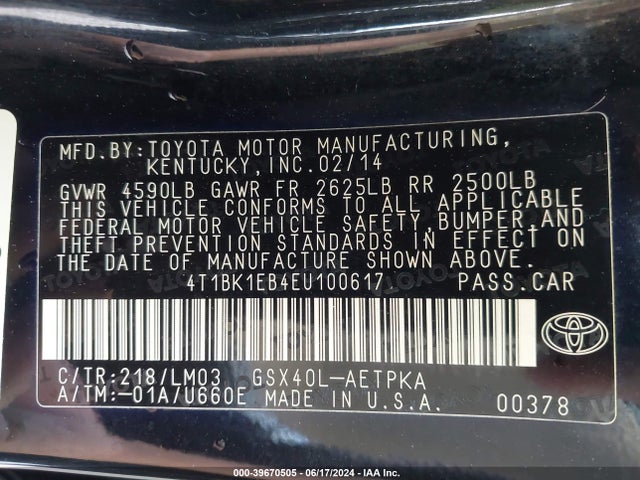 Toyota AVALON LIMITED 2014 4T1BK1EB4EU100617 Image 9