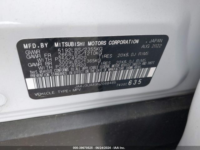 JA4J3UA89NZ088485 Mitsubishi Outlander Black Edition 2wd/se 2.5 2wd/se Launch Edition 2wd