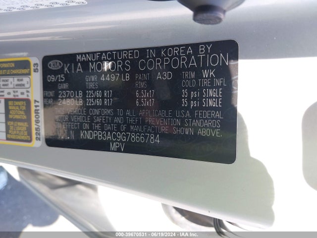 KIA Sportage Lx 2016 KNDPB3AC9G7866784 Image 9