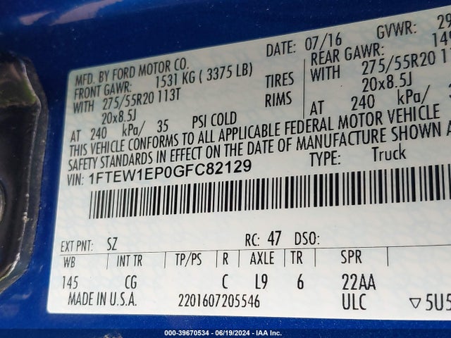 Ford F-150 Xl 2016 1FTEW1EP0GFC82129 Image 9