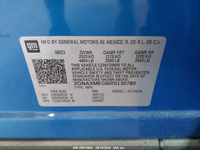3GNAXMEG6RS130780 Chevrolet Equinox Fwd Rs