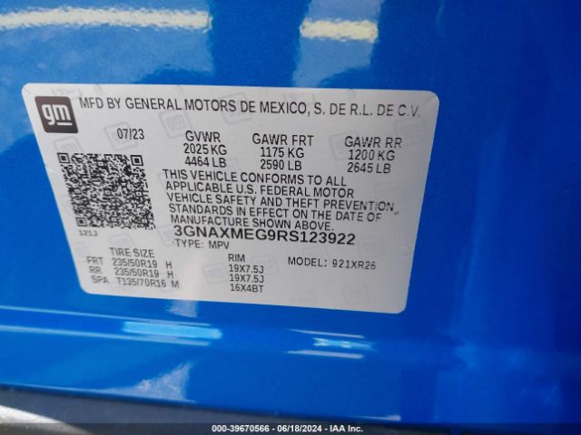3GNAXMEG9RS123922 Chevrolet Equinox Fwd Rs