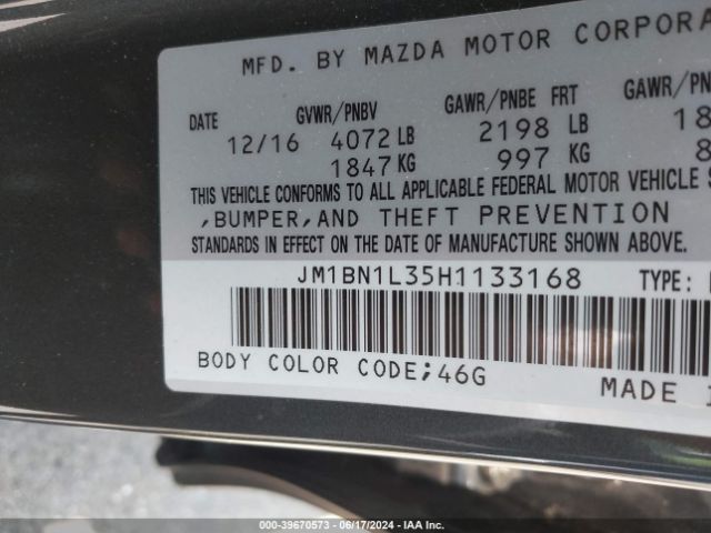 JM1BN1L35H1133168 Mazda Mazda3 Touring 2.5