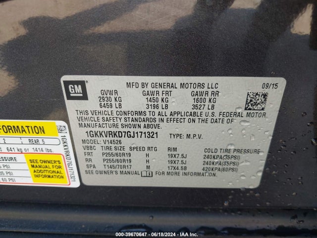 1GKKVRKD7GJ171321 GMC Acadia Slt-1