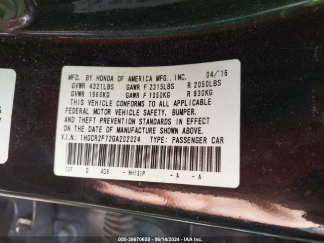 1HGCR2F72GA202024 Honda ACCORD EX