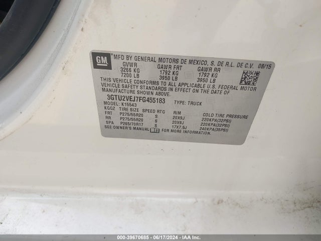 GMC Sierra 1500 Slt 2015 3GTU2VEJ7FG455183 Image 9