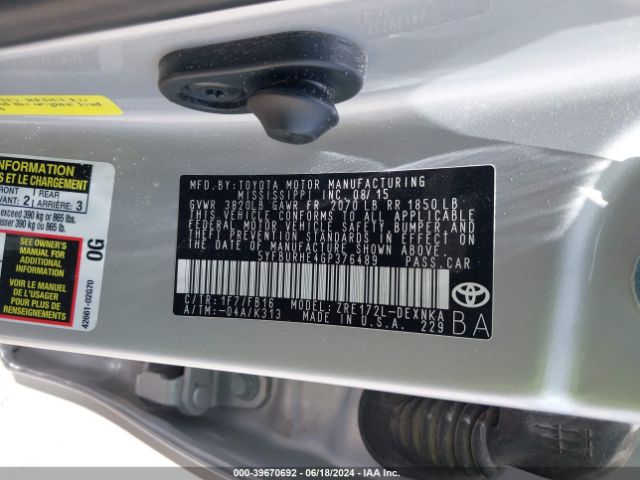 5YFBURHE4GP376489 Toyota Corolla Le Plus
