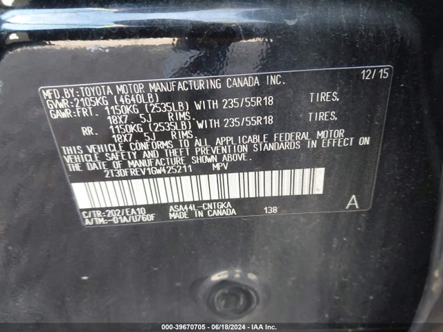 Toyota Rav4 Limited 2016 2T3DFREV1GW425211 Image 9
