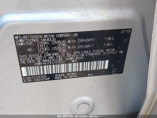 Toyota Rav4 Xle 2015 JTMRFREV3FD152502 Image 9