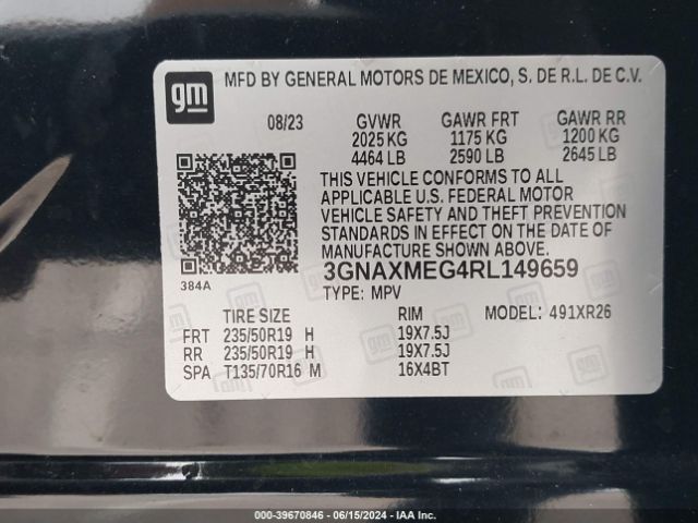 3GNAXMEG4RL149659 Chevrolet Equinox Fwd Rs