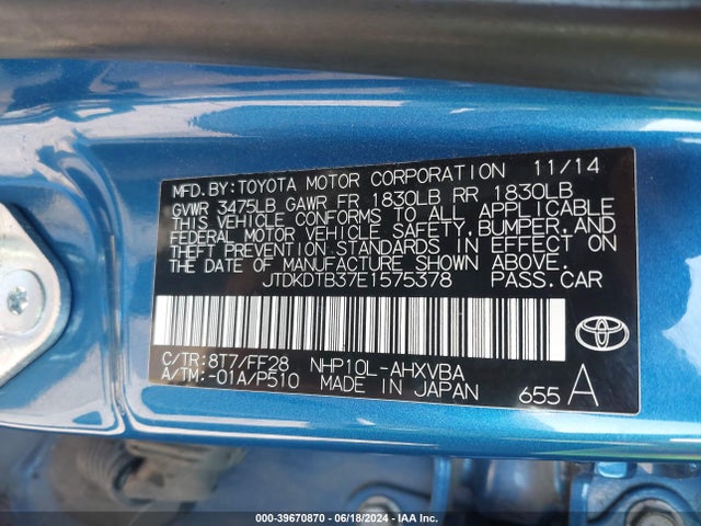 Toyota Prius C Two 2014 JTDKDTB37E1575378 Image 9