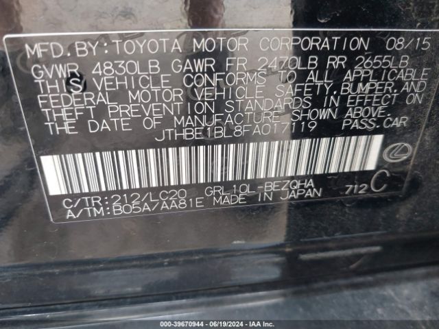 JTHBE1BL8FA017119 Lexus GS 350