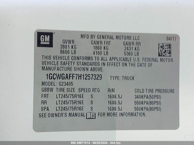 Chevrolet Express 2500 Work Van 2017 1GCWGAFF7H1257329 Image 9
