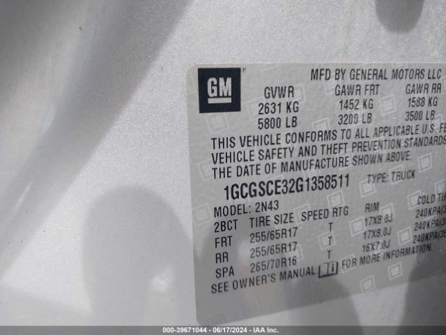 1GCGSCE32G1358511 Chevrolet Colorado Lt