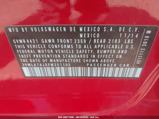 3VWLA7AJXFM251105 Volkswagen Jetta 2.0l Tdi Se