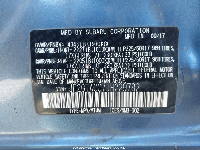 JF2GTACC7JH229782 Subaru Crosstrek 2.0i Premium