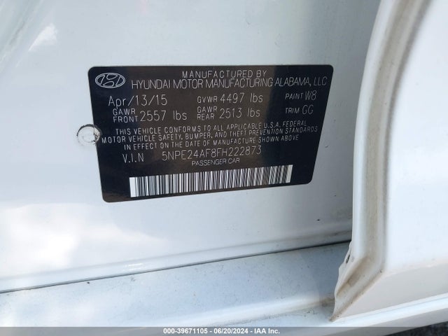 Hyundai SONATA SE 2015 5NPE24AF8FH222873 Image 9