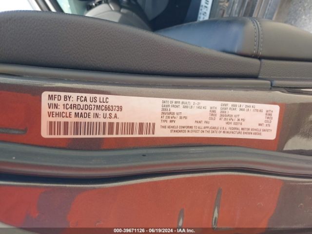 1C4RDJDG7MC663739 Dodge Durango Gt Awd