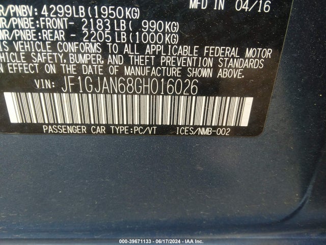 JF1GJAN68GH016026 Subaru Impreza 2.0i Limited