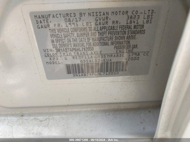 Nissan SENTRA SV 2017 3N1AB7AP6HL712050 Image 9