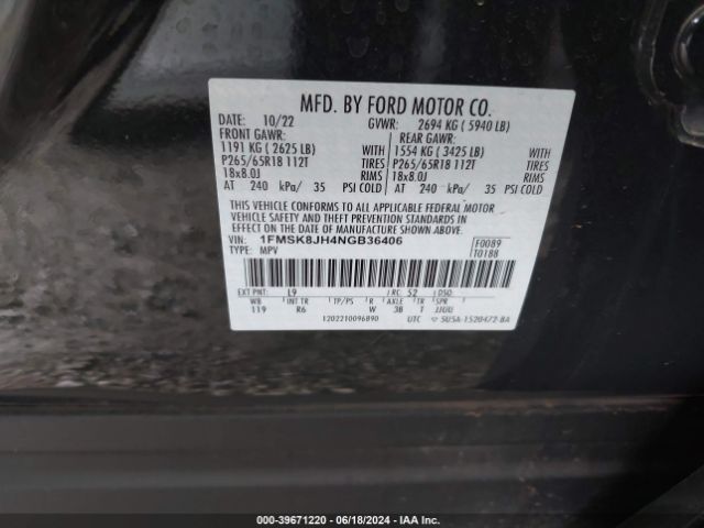 1FMSK8JH4NGB36406 Ford Explorer Timberline