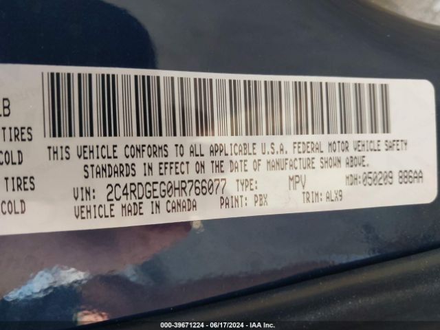 2C4RDGEG0HR766077 Dodge Grand Caravan Gt