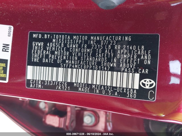 Toyota COROLLA SE 2023 5YFP4MCE8PP161147 Image 9