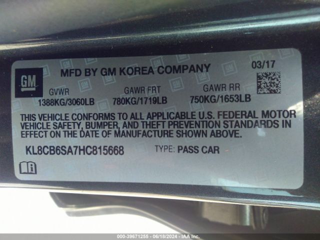 KL8CB6SA7HC815668 Chevrolet Spark Ls Cvt