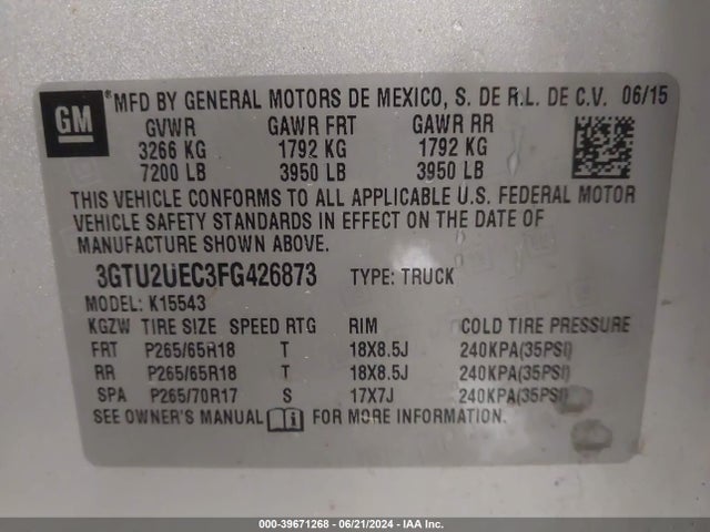 GMC Sierra 1500 Sle 2015 3GTU2UEC3FG426873 Image 9