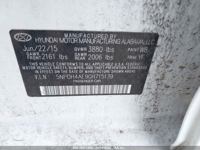 Hyundai ELANTRA SE 2016 5NPDH4AE9GH715139 Image 9