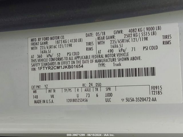 1FTYR2CM1JKB01654 Ford Transit-250