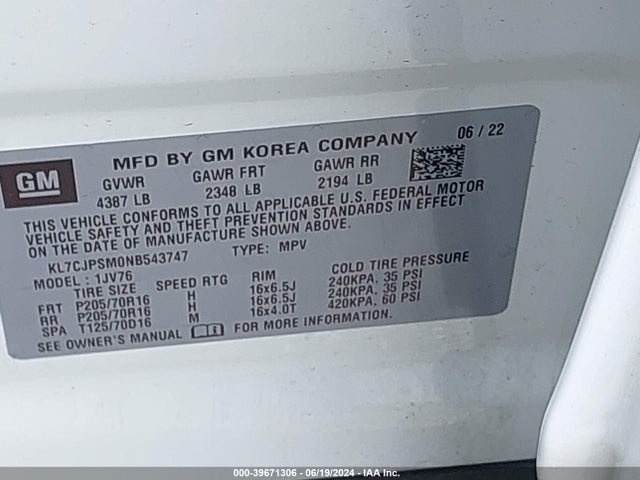 Chevrolet Trax Awd Lt 2022 KL7CJPSM0NB543747 Image 9