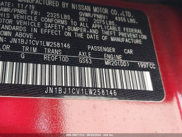 JN1BJ1CV1LW258146 Nissan Rogue Sport Sv Fwd Xtronic Cvt