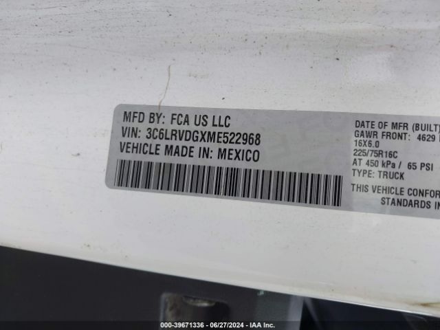 3C6LRVDGXME522968 RAM Promaster 2500 High Roof 159 Wb