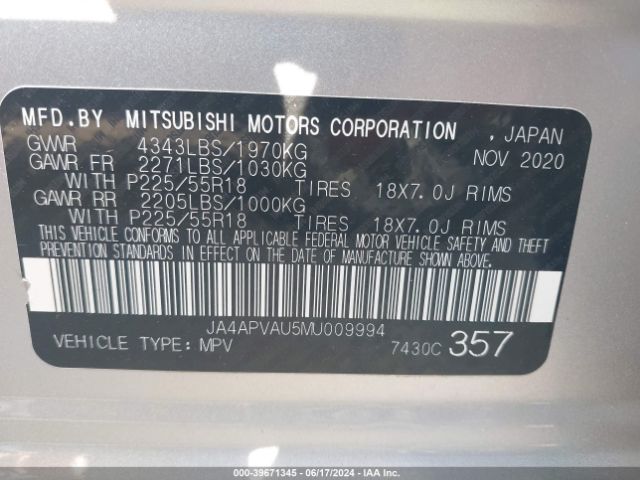 JA4APVAU5MU009994 Mitsubishi Outlander Sport 2.0 Se 2wd