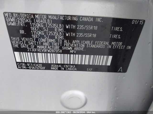 Toyota Rav4 Limited 2015 2T3DFREV9FW287058 Image 9