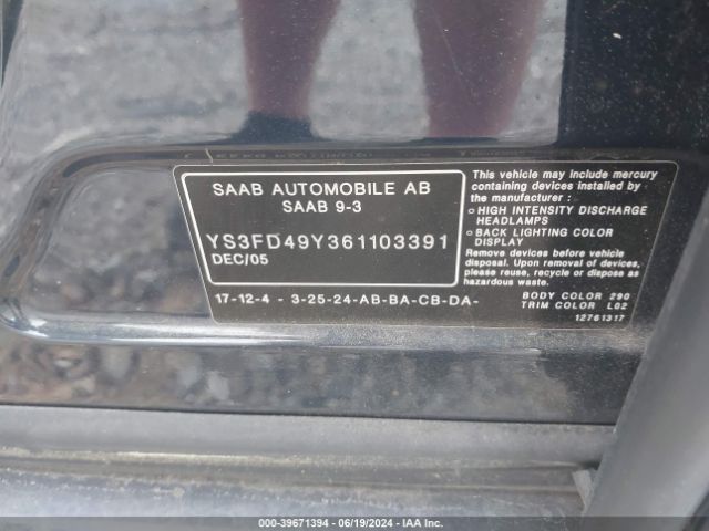 2006 SAAB 9-3 YS3FD49Y361103391 Photo 8
