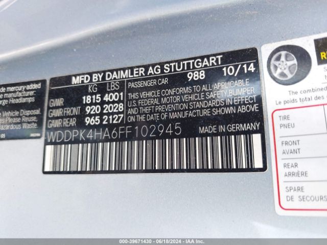 WDDPK4HA6FF102945 Mercedes-Benz SLK 250