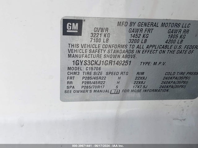 1GYS3CKJ1GR149251 Cadillac Escalade Premium Collection