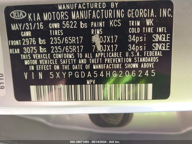KIA Sorento 3.3l Lx 2017 5XYPGDA54HG206245 Image 9