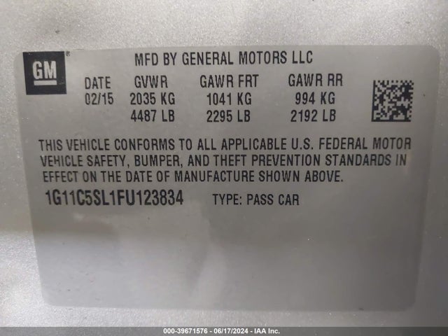 Chevrolet MALIBU 1LT 2015 1G11C5SL1FU123834 Image 9