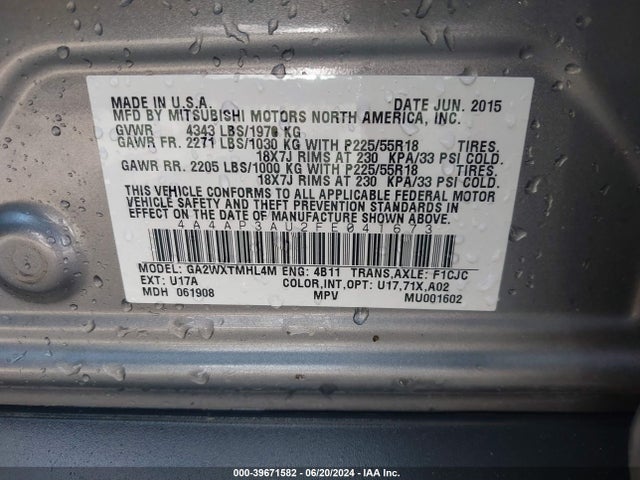 2015 MITSUBISHI OUTLANDER SPORT 4A4AP3AU2FE041673 Photo 8
