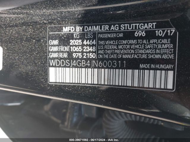 WDDSJ4GB4JN600311 Mercedes-Benz CLA 250 4MATIC