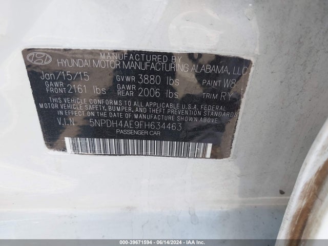Hyundai ELANTRA SE 2015 5NPDH4AE9FH634463 Image 9