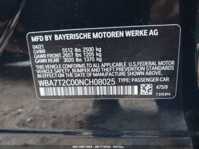WBA7T2C00NCH08025 BMW 740 I