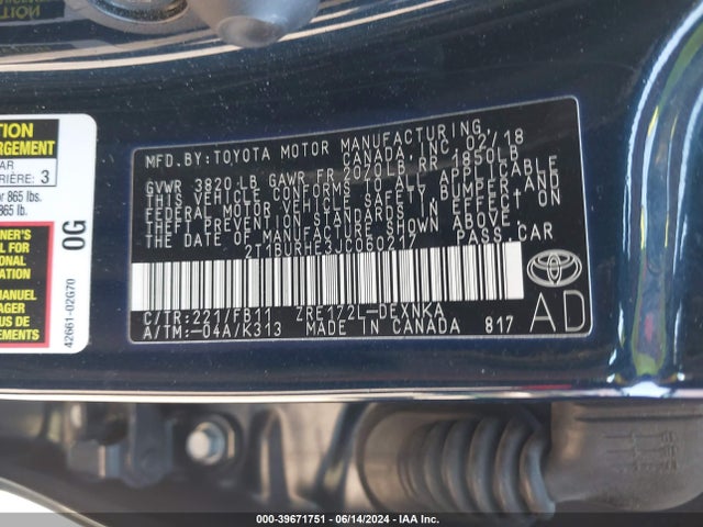 Toyota COROLLA LE 2018 2T1BURHE3JC060217 Image 9