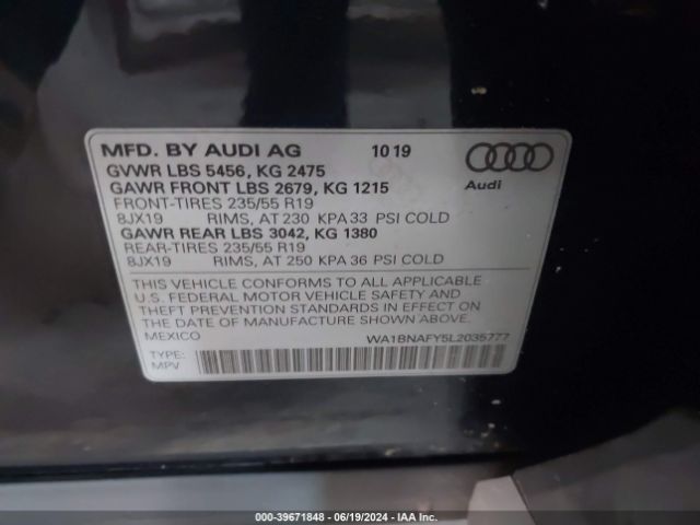WA1BNAFY5L2035777 Audi Q5 Premium Plus 45 Tfsi Quattro S Tronic